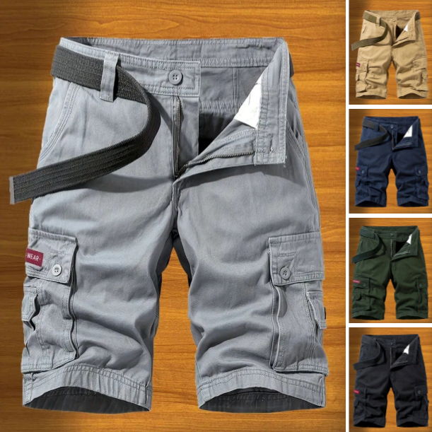 DazzleSport Washed Solid Color Multi-pocket Cargo Shorts