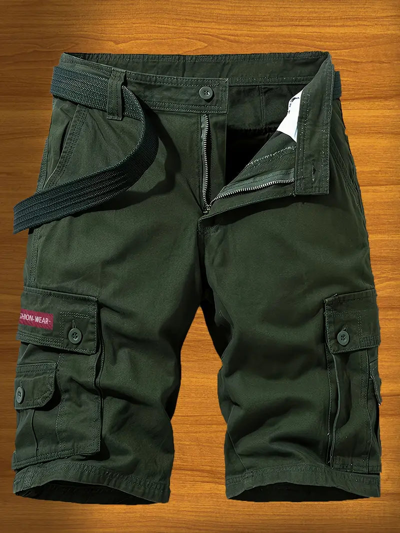 DazzleSport Washed Solid Color Multi-pocket Cargo Shorts