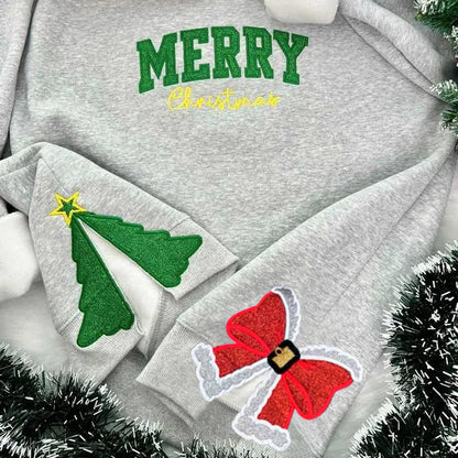 Dazzlesport™ Merry Christmas Glitter Bow Embroidered Sweatshirt