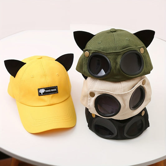 Vintage Dad Hat-Men's Novelty Baseball Cap With Pilot Glasses, Cool Trendy Sunglasses, Duck Tongue Cap With Cat Ears Sun Protection Hats For Couple