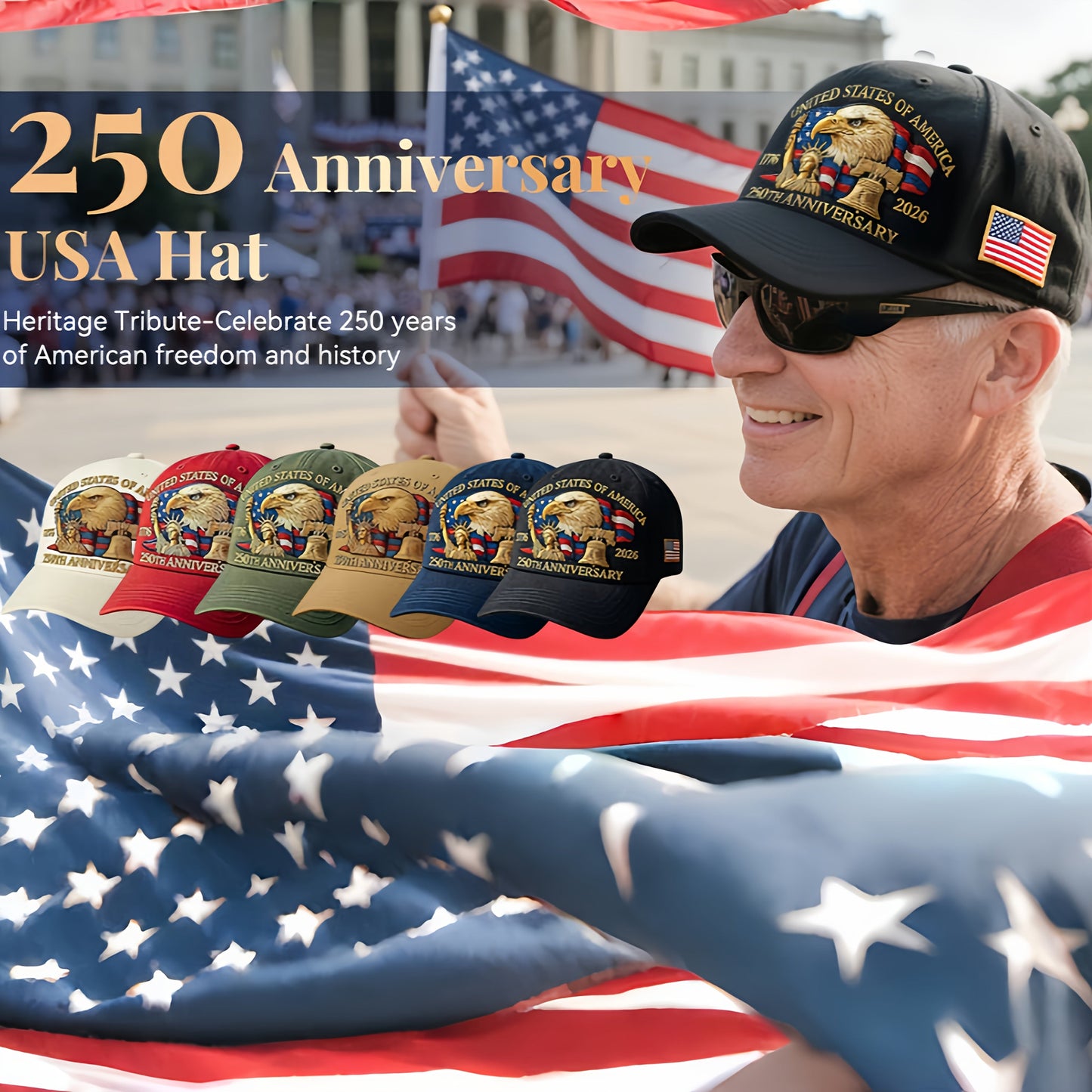 United States 250th Anniversary Eagle Patriotic Baseball Cap TT