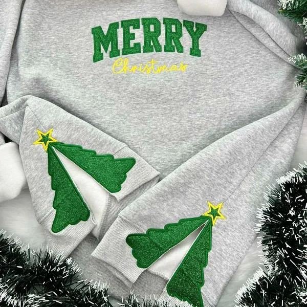 Dazzlesport™ Merry Christmas Glitter Bow Embroidered Sweatshirt