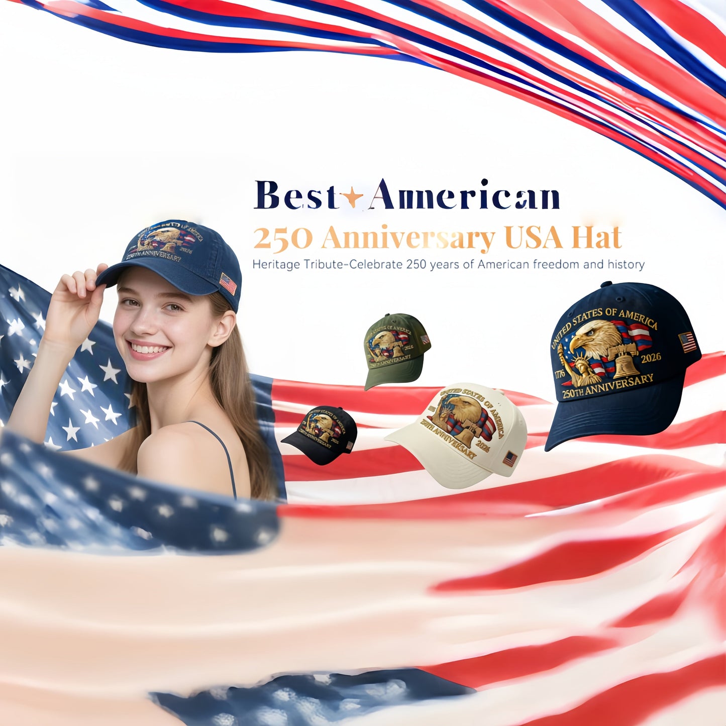 United States 250th Anniversary Eagle Patriotic Baseball Cap TT