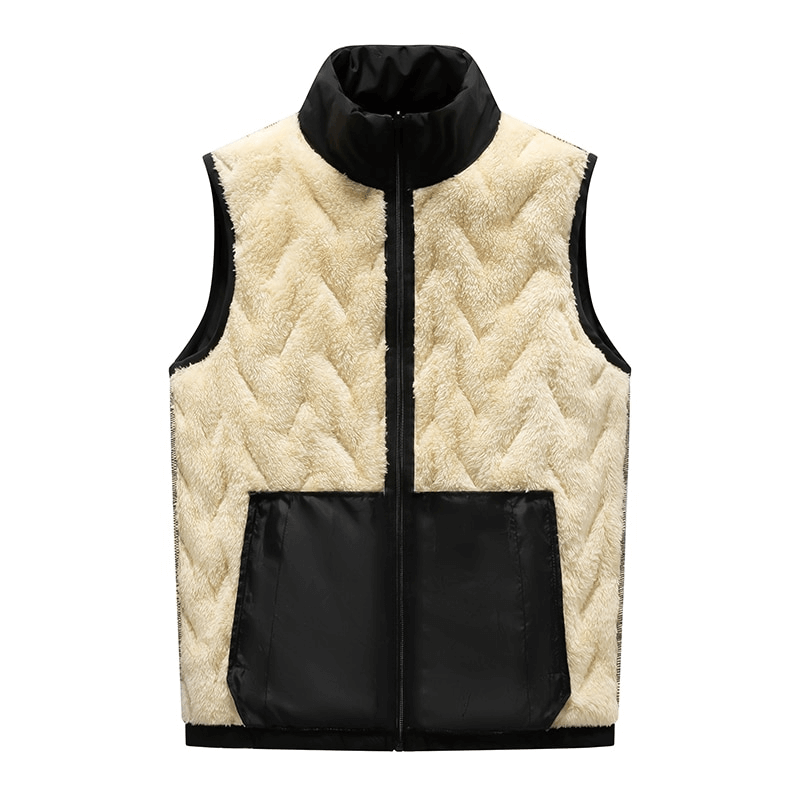 Warm Casual Male Lambswool Vest with Stand Collar