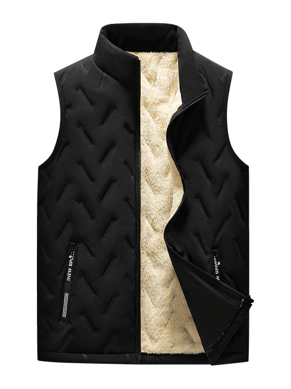 Warm Casual Male Lambswool Vest with Stand Collar