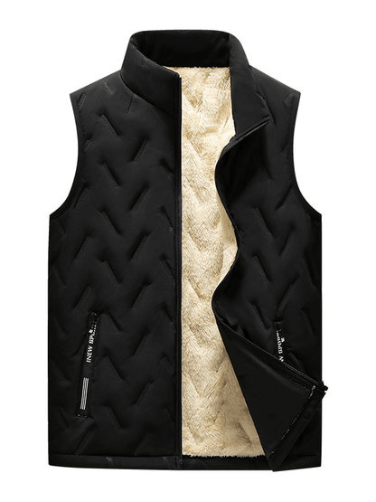 Warm Casual Male Lambswool Vest with Stand Collar