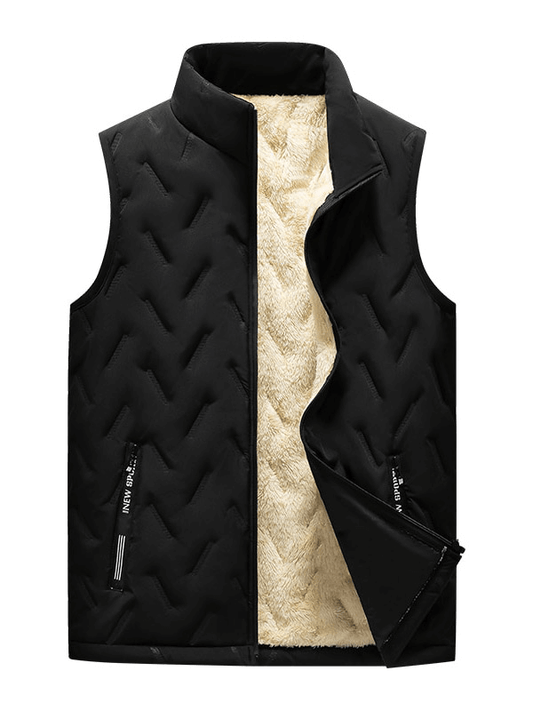 Warm Casual Male Lambswool Vest with Stand Collar
