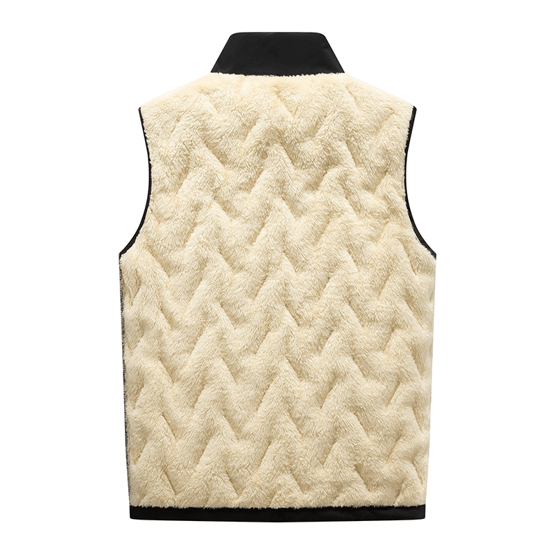 Warm Casual Male Lambswool Vest with Stand Collar