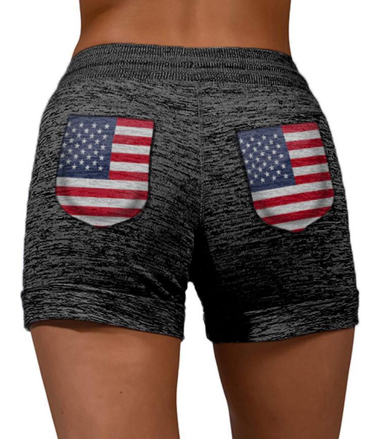 American Flag Print Drawstring Soft Shorts